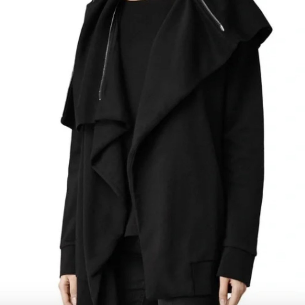 All Saints black Dahlia open front zipper neck detail cardigan sweater